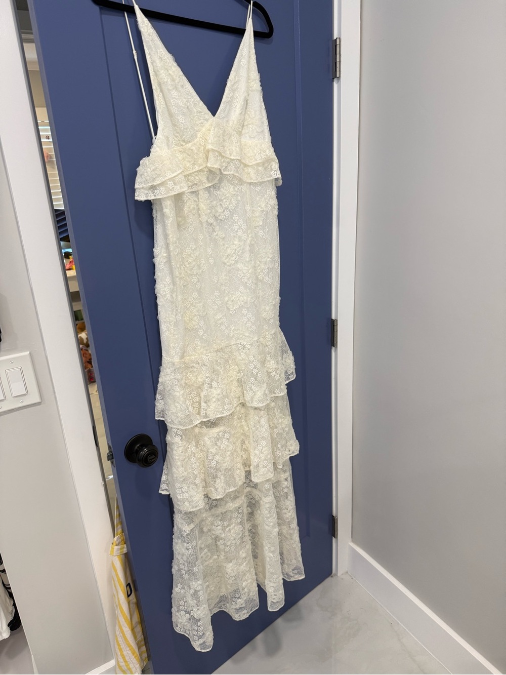 Black Halo Ivory Lace Tiered Maxi Dress with Ruffle Waist - Picture 3 of 4